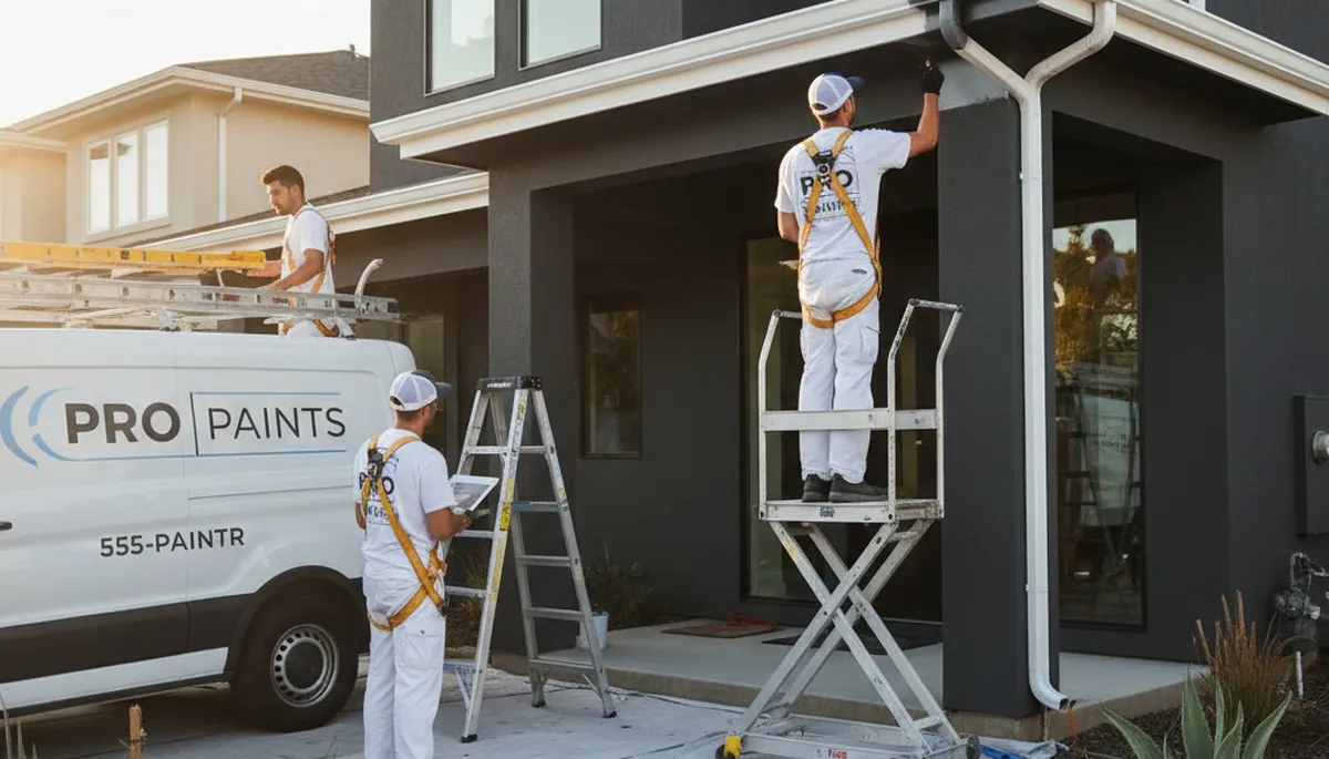 Professional gutter painting by house painters in Phoenix, AZ protecting gutters from sun and rust