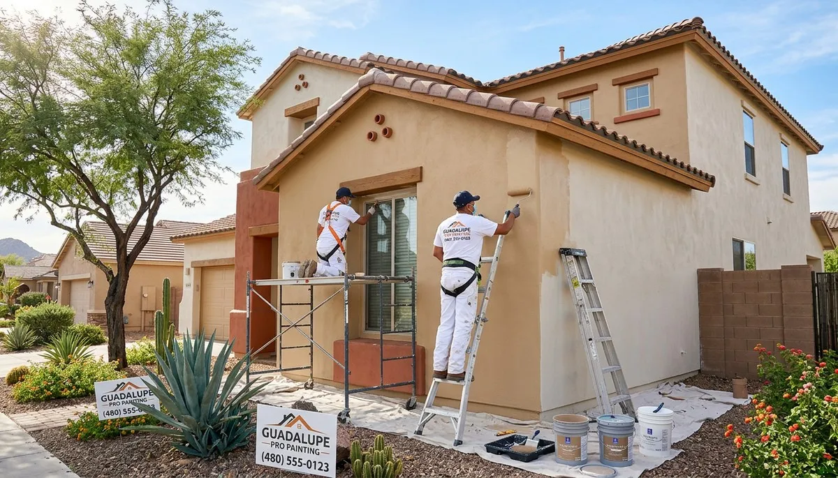 Professional house painters working on exterior home in Phoenix, AZ